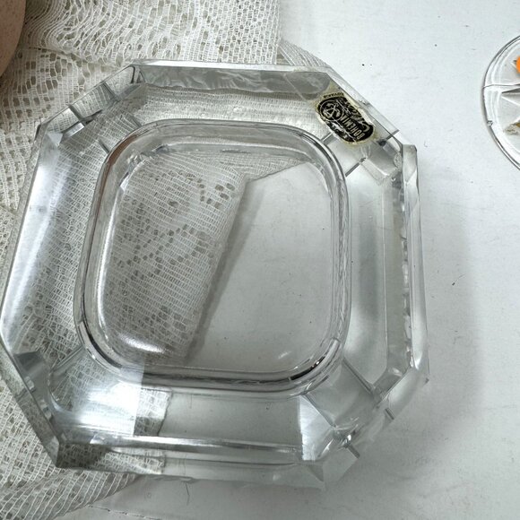 Vintage Bohemian Crystal Ashtray With Frosted Zodiac Design Elegant  & Heavy - Picture 6 of 16